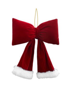 Red Bow Christmas-themed Decorative Ornament (with White Plush Trim)
