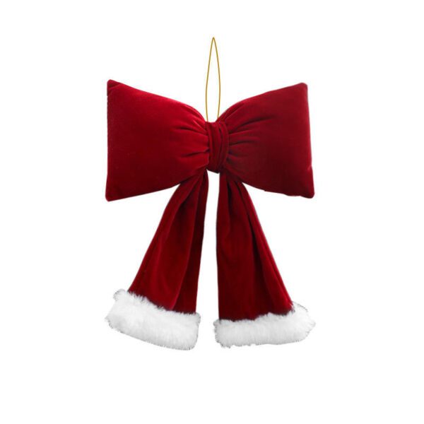 Red Bow Christmas-themed Decorative Ornament (with White Plush Trim)