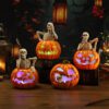 Halloween-themed Jack-o’-lantern Decor with Skeleton & Lighting - Festive Ornament