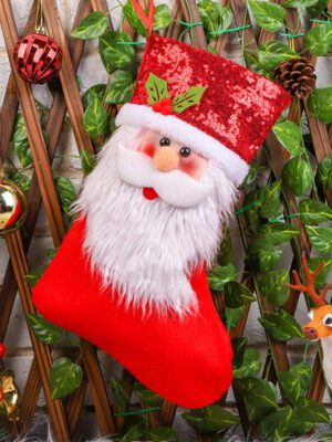 Christmas-themed Santa Claus-shaped Decorative Stocking (Red Festive Design)