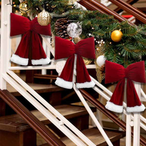 Red Christmas-themed Decorative Ornaments (with White Trim) on Decorated Christmas Tree