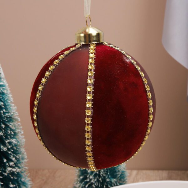 Red Spherical Festive Ornament with Gold Accents - Holiday Decor Bauble