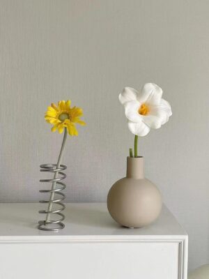 Light-toned Vase with Yellow & White Artificial Flowers - Home Decor Piece