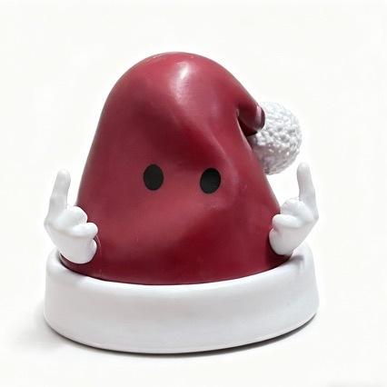 Red Liver-Shaped Anthropomorphic Decorative Ornament (With White Hands, Smiley Face & White Base)