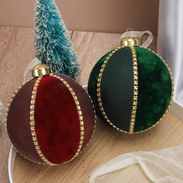 Red & Dark Green Spherical Festive Ornaments with Gold Accents - Holiday Decor Baubles