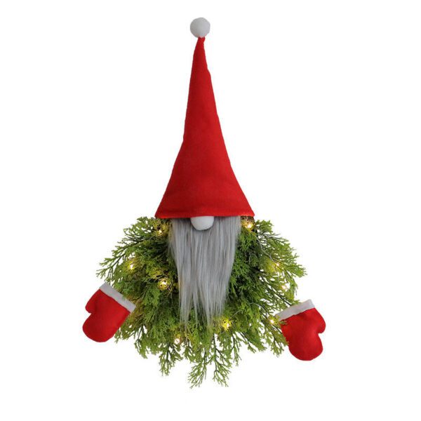 Christmas Gnome Decorative Ornament (Red Tall Hat, Green Foliage & Red Accents)