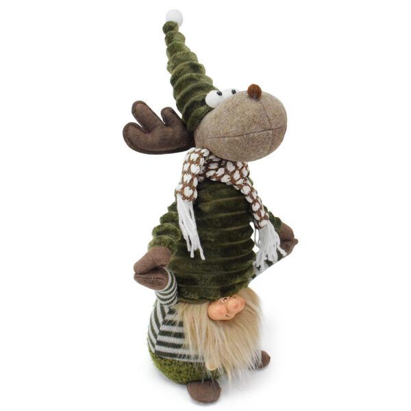 Whimsical Moose Figurine Decorative Ornament (Woven-Style Outfit, Tall Pointed Hat & Belt Accent)