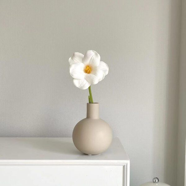 Light-toned Vase with White Artificial Flower - Home Decor Piece