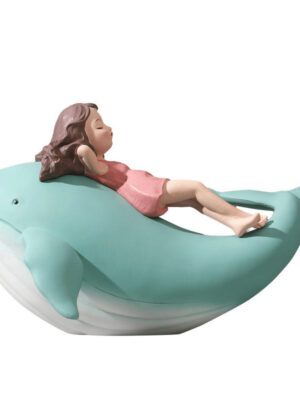 Girl on Whale Decor Figurine - Cute Kids Room Desktop Ornament