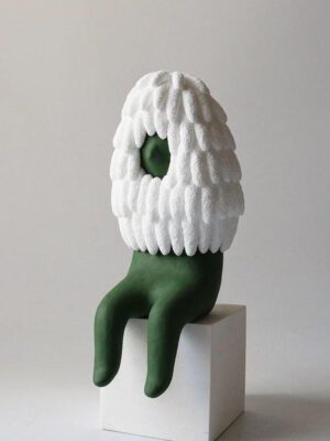 White & Green Minimalist Home Decor Figurine (with Fuzzy Texture)
