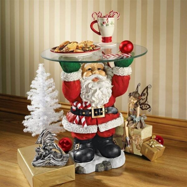 Santa Claus Figurine Decorative Ornament (Holding Decorative Tray) Paired With Christmas Elements (Deer, Mini Christmas Tree)