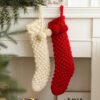 Red & White Knit-Style Sock-Shaped Decorative Ornaments (Hanging Display)