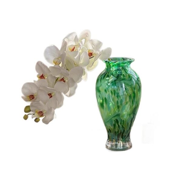 Green Textured Vase With White Orchid Flower