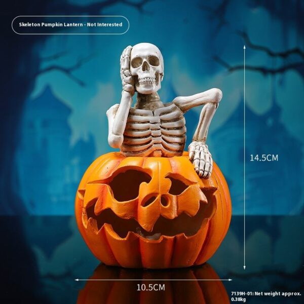 Skeleton Figurine with Jack-o’-lantern - Halloween-themed Decorative Ornament