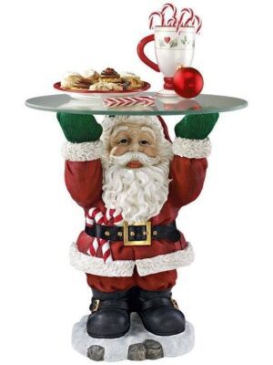 Santa Claus Figurine Decorative Ornament (Dressed in Red Outfit, Holding Tray With Decorative Elements)