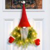 Christmas Gnome Decorative Ornament (Red Tall Hat, Green Foliage & Red Accents)