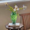 Green Textured Vase With White Flowers (Displayed on Small Table)