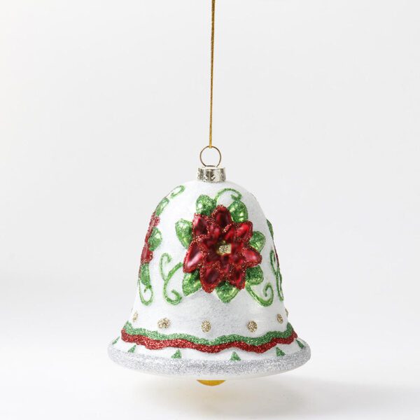 Bell-shaped Festive Ornament with Red & Green Floral Patterns - Holiday Decor Piece