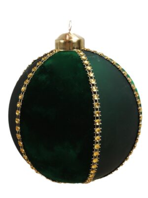 Dark Green Spherical Festive Ornament with Gold Accents - Holiday Decor Bauble