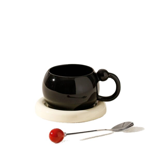 Black Ceramic Coffee Cup with Saucer Black ceramic coffee cup with saucer and spoon, minimalist design tableware