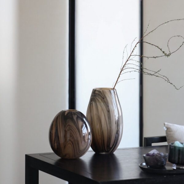 Modern Stone Pattern Glass Vase Set Ornament – Pair Decorative Flower Vase for Living Room