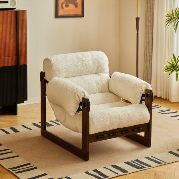 White Sherpa Adjustable Recliner Chair – Plush Soft Single Lounge Chair with Solid Wood Frame for Living Room