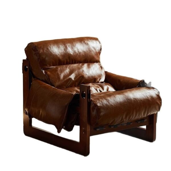 Adjustable Brown Leather Recliner Armchair – Retro Comfortable Living Room Lounge Chair with Reclining Function