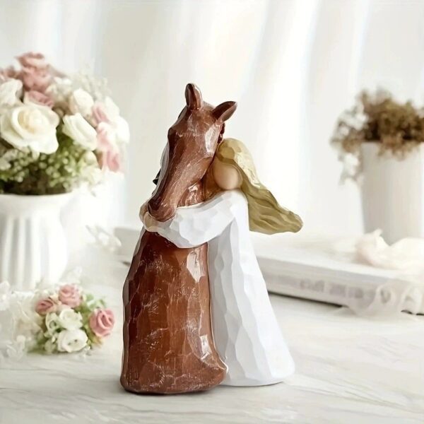 Warm Girl and Horse Snuggling Decorative Ornament – Ceramic/Resin Cute Figurine