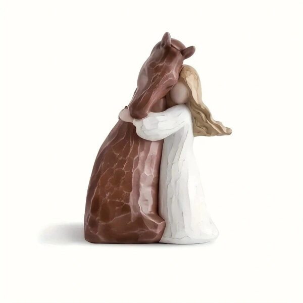 Warm Girl Holding Horse Shape Decorative Ornament – Ceramic/Resin Cute Figurine