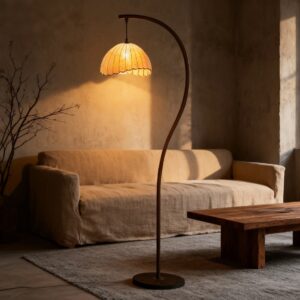 Vintage Cozy Floor Lamp with Curved Bracket – Warm Light Decorative Lighting for Living Room Bedroom