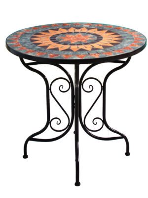 Decorative Round Table with Patterned Top & Wrought Iron Base - Outdoor/Indoor Decor Furniture