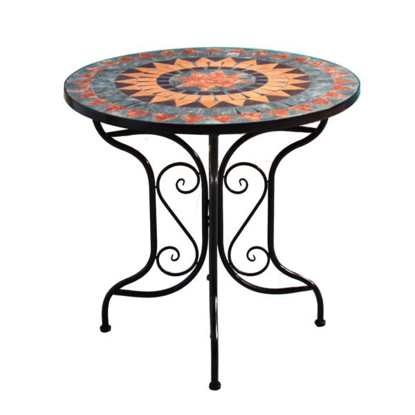 Decorative Patterned Round Table | Wrought Iron Base Decor Furniture Decorative Round Table with Patterned Top & Wrought Iron Base - Outdoor/Indoor Decor Furniture