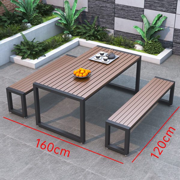 Outdoor Bench-Style Table and Chair Set with Dimension Label - Patio Leisure Furniture