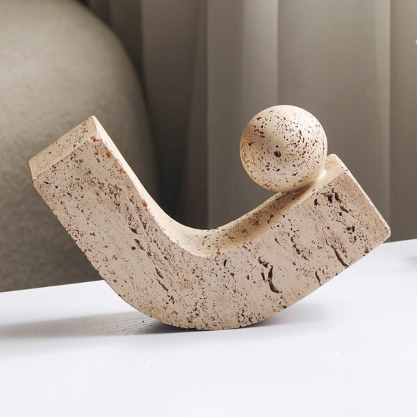 Natural Stone Geometric Curved Decorative Ornament with Matching Stone Ball (Modern Minimalist Style)