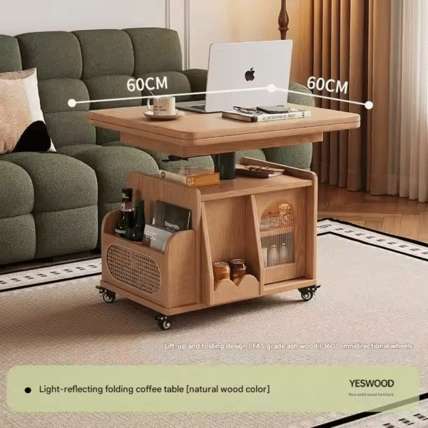 Dark Walnut Movable Side Table with Laptop Stand Walnut finish movable end table with magazine rack and wheels