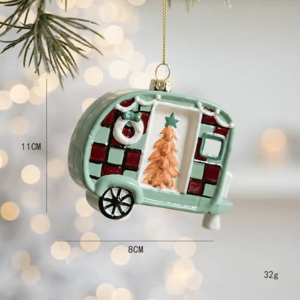 Christmas-themed Camper Decorative Ornament (with Christmas Tree Pattern, Festive Hanging Style)