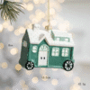 Christmas-themed Green & White House-Camper Decorative Ornament (Festive Hanging Style)