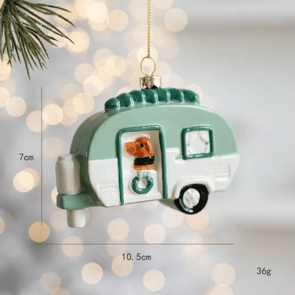 White Camper-shaped Decorative Ornament with Puppy Pattern (Festive Style)