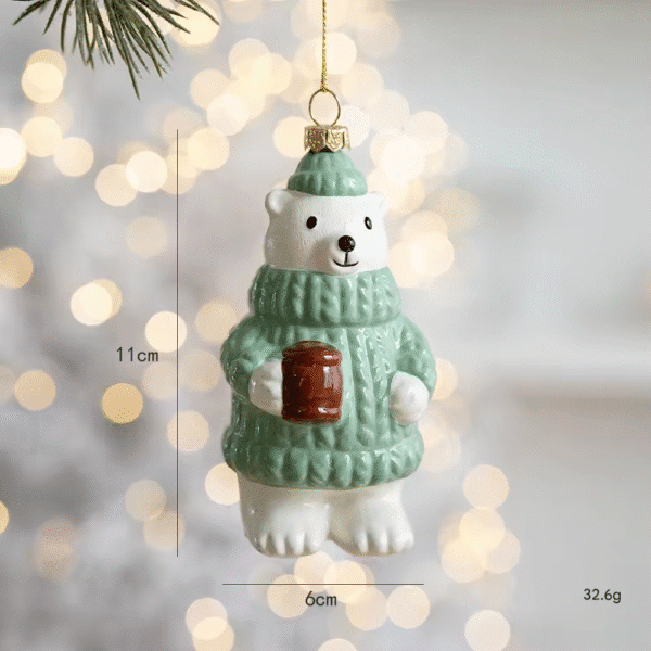 Christmas-themed White Bear Decorative Ornament (with Sweater Pattern, Festive Hanging Style)