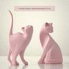 Minimalist Line Pink Double-Cat Home Decor Ornament – Cute Interactive Desktop Decoration
