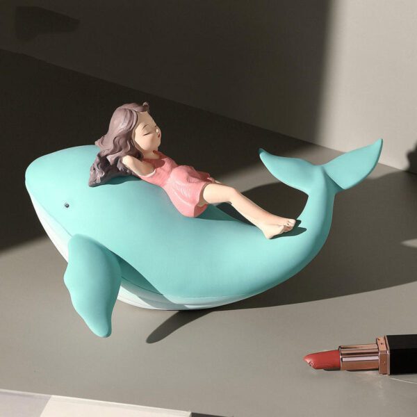 Cute Girl on Dolphin Decor Figurine - Cozy Desktop Home Ornament