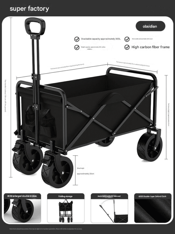 Black Foldable Outdoor Utility Cart (with Detailed Structure Diagram)