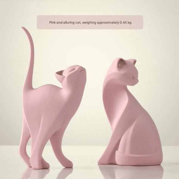 Minimalist Line Pink Double-Cat Home Decor Ornament – Cute Interactive Desktop Decoration