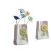 Two Small Decorative Ornaments With Flower Patterns (White & Yellow Accents)Ceramic Paper Bag Vase with Flowers