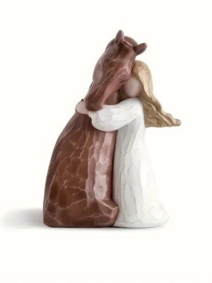 Warm Girl Holding Horse Shape Decorative Ornament – Ceramic/Resin Cute Figurine