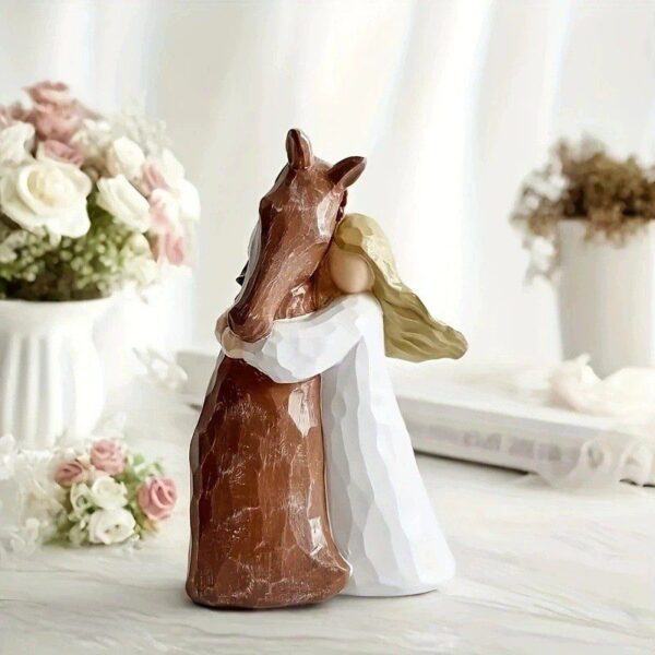 Warm Girl and Horse Snuggling Decorative Ornament – Ceramic/Resin Cute Figurine