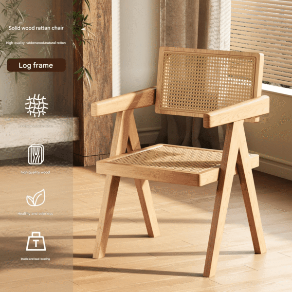 Chandigarh Chair (Wooden Frame with Rattan Backrest, Classic Decorative Accent Chair)