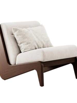 Beige Fabric Single Lounge Chair with Walnut Wood Frame – Modern Minimalist Accent Chair for Living Room