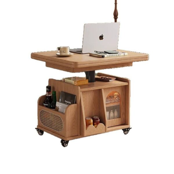Movable Wooden Side Table with Laptop Stand Multifunctional movable wooden side table with laptop stand and storage racks for living room