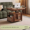 log Movable Side Table with Laptop Stand log finish movable end table with magazine rack and wheels